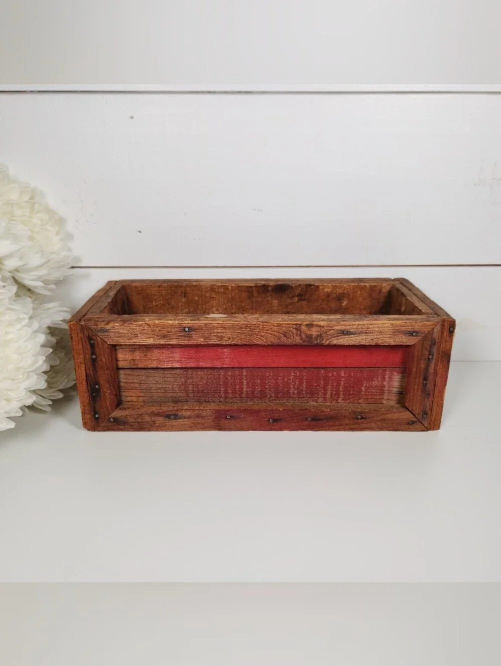 Vintage Rustic Wood Crate 13 x 5.5 | Distressed Wooden Box | Primitive Storage